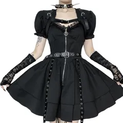 新品 [QOOLY] ゴスロリ ロリータ ワンピース ゴシック 黒 ブラック ミニ丈 ノースリーブ ロリ 可愛い ドレス 原宿系 ハロウィン コスプレ 森ガール 甘ロリ 姫 JSK コスチューム 仮装 舞台衣装 パーティー イベント ライブ 撮影
