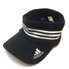 【美品】アディダス ニットサンバイザー 黒×白 3ライン アクリル100％ フリー(57-59cm)  ゴルフウェア adidas