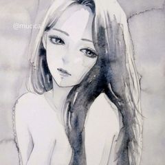 肉筆原画 水墨画 墨彩画 絵画 美人画 手描きイラスト - メルカリ