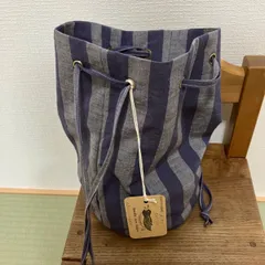 難あり　会津木綿巾着トートバッグ　丸底直径18cm