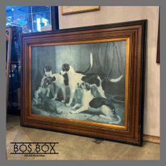 猟犬 ハウンド犬 油絵  作者不明 絵画 ウッドフレーム 大型 壁掛け●BB10N039
