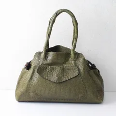 HENRY BEGUELIN エンリーベグリン オミノ刺繍 クロコ型押し レザートートバッグ/グリーン ハンドバッグ【2400012795938】のサムネイル