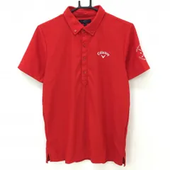 【超美品】キャロウェイ 半袖ポロシャツ レッド×白 ボタンダウン ロゴ刺しゅう メンズ M ゴルフウェア Callaway