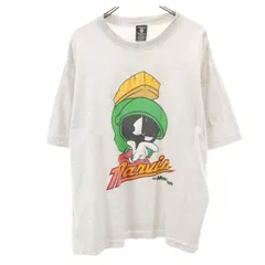 Warner Bros ワーナーブラザーズ 90s オールド USA製 ボーダー柄 ルーニーテューンズ 半袖 シングルステッチ Tシャツ XL グレー マービンザマーシャン メンズ 古着