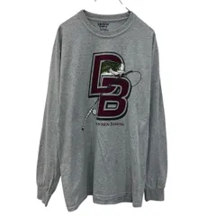 GILDAN 長袖 プリントTシャツ M グレー ギルダン プルオーバー ビッグプリント フィッシュ ロゴプリント 古着卸 アメリカ仕入 a706-5112