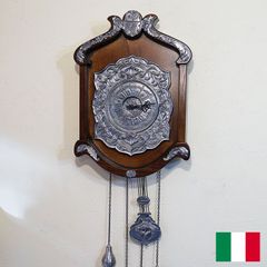 イタリア製 アンティーク 掛け時計 木製 振り子付 クオーツ すず製 ピューター製 おしゃれ イタリア雑貨 イタリア小物 インテリア 雑貨 アンティーク インテリア ヨーロッパ雑貨 アンティーク雑貨 インポート雑貨