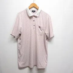 バーバリーゴルフ BURBERRY GOLF ゴルフウェア 半袖 ポロシャツ カットソー LL 白×ボルドー ボーダー柄 日本製 正規品