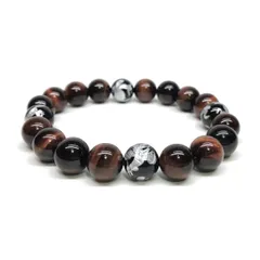 10mm 四神獣銀彫オニキス×レッドタイガーアイ パワーストーン ブレスレット天然石 運気上昇 開運 金運 恋愛運 お守り 青龍 白虎 玄武 朱雀 メンズ・レディース 男性・女性 数珠ブレス 開運 ■