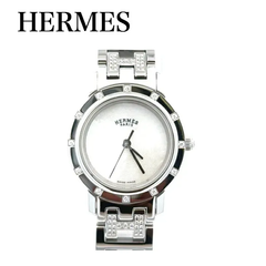 【中古美品】 エルメス HERMES クリッパー CL4.230 ホワイトシェル文字盤 ベゼルダイヤ ステンレス クォーツ レディース