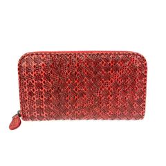 新品同様 BOTTEGA VENETA ボッテガヴェネタ ラウンドファスナー 長財布  BO4976466T レッド パイソン レディース イントレチャート　241014003303