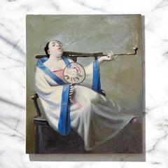 油絵【人物絵】中国雑貨 油彩 額装 壁掛 絵画 色絵 中国 民国 古美術 雑貨 インテリア アンティーク コレクション