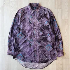 Volpe 日本製 紫 長袖 花柄シャツ 柄シャツ 総柄 派手 レトロ デザインシャツ