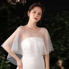 ウェディングショール ショール ウェディング ホワイト 白 パール 結婚式 花嫁 二次会 パーティー ウェディング  フェミニン プリンセス 森ガール チュール  前撮り ガーリー レース 透け感 豪華