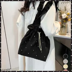 ギャザートートバッグ 巾着型トート大容量 シャーリングショルダー 巾着バッグ キラキラbag ラインストーン付きバッグ 通勤通学肩掛けバッグ オルチャン鞄 可愛い マザーズバッグ軽量 韓国風手提げバッグ ママバッグお出かけ