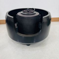 A【ヴィンテージ】茶道具 細筒釜 風呂釜 風炉 面取平磨 竹柄 金属製 保管品 年代物 骨董品 アンティーク インテリア 侘び寂び