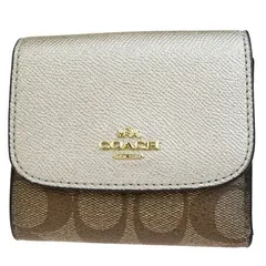 【中古】 超美品 コーチ COACH シグネチャー 三つ折り 財布 ブラウン シルバー PVC レザー F87589 06HD632