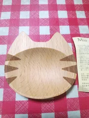 Mio　天然木　豆皿　 横長　ミニウッドプレート　三毛柄 トラ柄 猫 ねこ/mx05