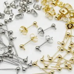 【在庫処分】ゴールド シルバー キャッチ付き 丸玉 2色20ペア40個 3mm パーツ ピアス セット カン付き サージカルステンレス