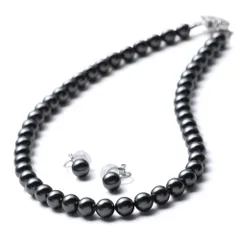 人気  パール ネックレス 高級国産 グランプレミアム 真珠 冠婚葬祭用 8mm 42cm グレー イヤリング ブランド3年