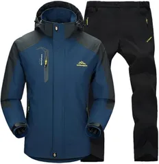 Four leaf 上下セット 撥水 レインコート レインウェア カッパ 防水 バイク 釣り 登山 キャンプ アウトドア サイクリング 防災 フード 耐水圧 13000mm メンズ セットアップ(ネイビー,  L)