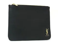 ■美品■ YVESSAINTLAURENT イヴサンローラン カサンドラ レザー ポーチ マルチケース 小物入れ ブラック系×ゴールド系 DK6436
