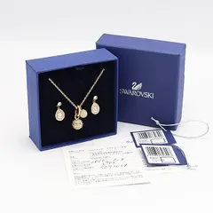 美品 保/箱付 スワロフスキー ネックレス/ピアス 5030700/5073039 ゴールドカラー 石付 レディース KRK 2000000     