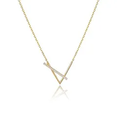 【売切注意！お急ぎ下さい】ネックレス レディース [fivihoc] 華奢 k18 コーティング シルバーS925 Vライン ダイヤモンド CZ ペンダント 金属アレルギー対応 アズキチェーン アジャスター付き シンプル おしゃれ 本物ジュエリー