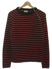 SAINT LAURENT PARIS サンローラン パリ 15AW ショルダージップ ウールボーダーニットセーター レッド×ブラック 386419のサムネイル