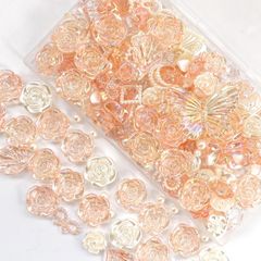 【大人気】TANOKOX デコパーツ ミックス 約100個 オーロラカラー レジンパーツ 手芸 ハンドメイド アクリルパーツ アクセサリーパーツ デコ素材 ビーズ 薔薇 ホイップデコ トレカデコ 推し活 （オレンジ）