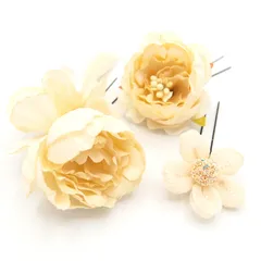 髪飾り 成人式 振袖 浴衣 袴 ３点セット アイボリー 結婚式 入学式 入園式 卒園式 卒業式 七五三 753 ブライダル 前撮り 和装 日本製 花 かんざし 房 フォーマル 簪 花飾り 白 人気 着物 W 28 323-277 u830　Si