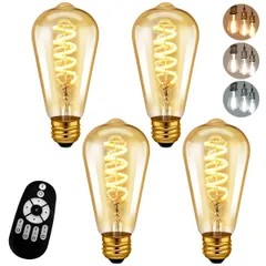 新品 調色 リモコン付き 調光 LEDランプ 茶色 300LM 消費電力4.5W 螺旋フィラメント 遠隔操作 昼光色 LED電球 昼白色 E26口金 電球色 常夜灯 20W形相当 広配光タイプ フィラメント電球 装飾電球 雰囲気 LVWIT 4個セット（電池別