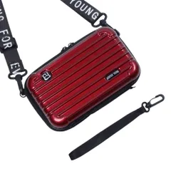 ☆ ワインレッド ☆ 化粧ポーチ スーツケース型 化粧ポーチ おしゃれ スーツケース型ポーチ 大容量 メイクポーチ ペンポーチ ガジェットケース ショルダーストラップ ハンドストラップ ハードケース ペンケース 収納ケース マルチポーチ