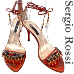 Sergio Rossi サンダル アンクルストラップ ビジュー オレンジ 2059A