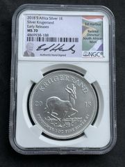 2018 S Africa Silver Krugerrand Early Release NGC Ms70 Ed  Harbuz Signed