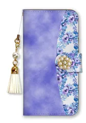 iPhone14ProMax ケース 手帳型 アイフォン14 プロマックス スマホケース パール デコ付き ストラップ付  おしゃれ 花柄 ツートーン お花 かわいい フラワー ピンク ブルー 水色 カラー02