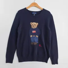 ポロベア刺繍 ネイビー 長袖ニットセーター ラルフローレン ポロベア刺繍コットンニット 紺ブレスタイル