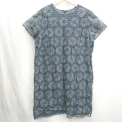 ◇ ⊂ CHILD WOMAN チャイルドウーマン 花柄刺<!-利用不可文字-!> 半袖 膝丈 ワンピース サイズF ネイビー レディース E  【1502060009362】