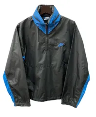 ナイキ NIKE 80s ハーフジップ ナイロン ジャケットヴィンテージ 紺タグ プルオーバー ブルゾン スウォッシュ 収納フード カンガルーポケット 黒 ジャージ ブラック Sサイズ 104MT-238