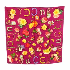 【未使用品】GUCCI ツイールスカーフハワイアンハイビスカスシルクリボン 未使用品】GUCCI ツイールスカーフハワイアンハイビスカスシルク