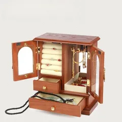 ★ジュエリーボックス 木製　ジュエリー収納 アクセサリー収納　ミラー付き　収納ボックス 大容量　高級宝石箱 ネックレス イヤリング ピアス