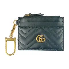 超美品 GUCCI グッチ コインケース ダブルＧ キーチェーン付き ウォレット 627064 ブラック ゴールド金具 レザー ユニセックス GGマーモント カードケース フラグメントケース キルティング
