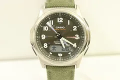 【中古】 CASIO メンズ腕時計 -- WAVECEPTOR ソーラー電波 CASIO -- 緑 グリーン 銀 シルバー ロゴ WVA-M630