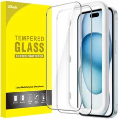 【人気商品】JEDirect iPhone 15 Plus(6.7インチ用) 保護フィルム 気泡なし 強化ガラスフィルム ガイド枠付き ケースに干渉なし HDクリア 2枚セット