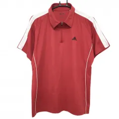 ★SALE価格★【美品】アディダス 半袖ハイネックシャツ レッド×白 袖ライン ハーフジップ  メンズ L/G ゴルフウェア adidas