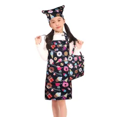 【在庫処分】3点セット 巾着バッグ 子供 着脱簡単 三角巾 恐竜 エプロン 小学生 キッズ ネームタグ付き [BIGHAS] ホコリが付きにくい