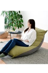 (やわかかめ/かため) 2WAY カバーが洗える (幅142×奥行65×高さ35cm) ビーズ注入口あり 特大 (ソファー) グリーン/グレー ビーズクッション BS42-1465(GR/GY) [山善]