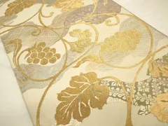 帯　黒　金　金刺繍　ぶどう　葡萄　ブドウ 帯 黒 金 金刺繍 ぶどう 葡萄 ブドウ 正絹・全通名古屋帯【お