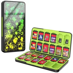 YellowGreen スプラ3柄 持ち運び便利 防塵 軽量 耐衝撃 カードまとめ収納 ゲームカード収納ボックス Lite/Switch有機ELモデル対応 Switch/Switch SD24枚/ソフト24枚同時に収納 Micro カード収納ケース AT