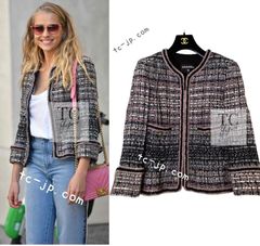 シャネル ジャケット CHANEL ブラック グレー ピンク シルバー メタリック ツイード カール・ラガーフェルド作品 超美品 40 42