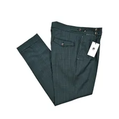 PT TORINO ピーティートリノ / GENTLEMAN FIT ツータックスラックス ベルトレスパンツ 春秋 SUPER 100’S ウール100% チェック グリーン 423017